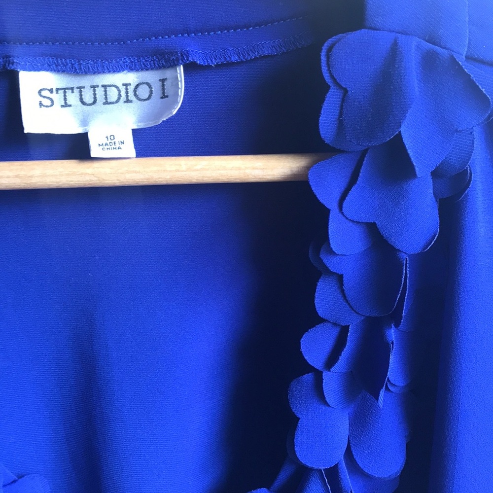 Studio I Royal Blue Shrug Bolero Floral Appliqués lapel hook eye closure sz 10 - Picture 7 of 14